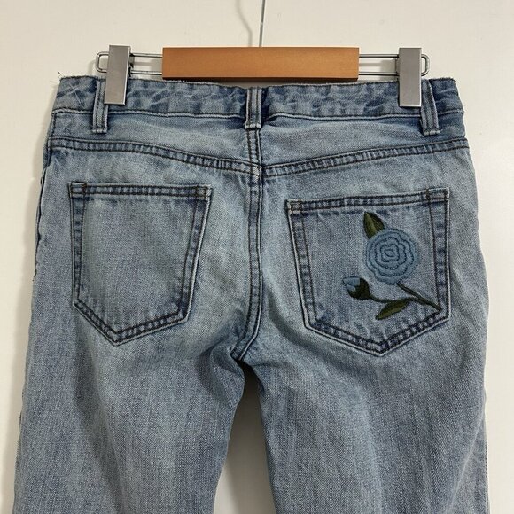 Free People Embroidered Floral Jeans Women’s 25 Boho Straight Leg Raw Hem - Picture 4 of 8